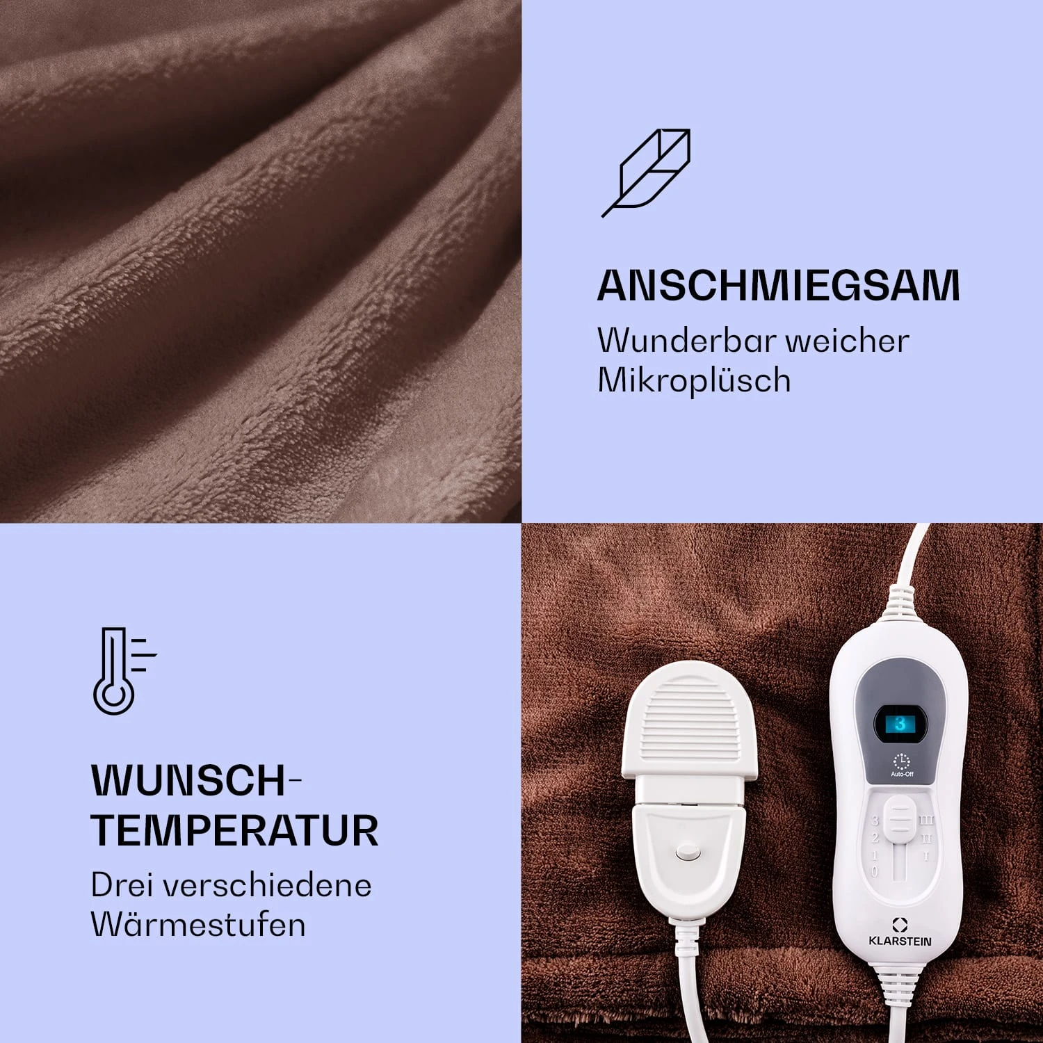 Dr. Watson XL Heizdecke 120W 3 Temperaturstufen 180x130 Cm Bedienteil – Bild 3