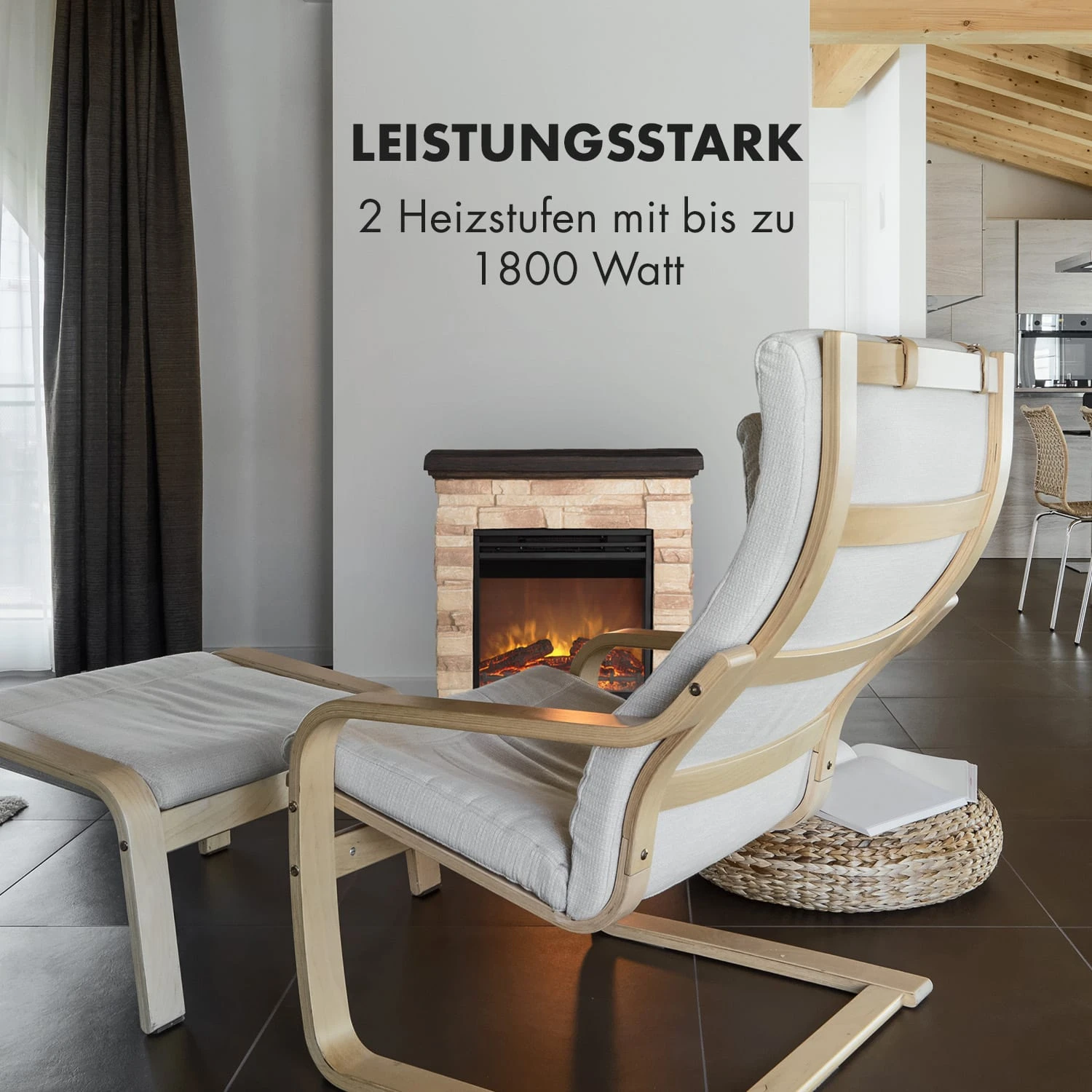 Kaprun Elektrischer Kamin 1800W Steindekor Polystone Fernbedienung – Bild 2