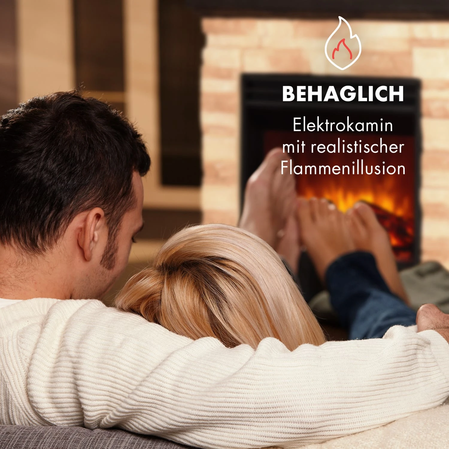 Kaprun Elektrischer Kamin 1800W Steindekor Polystone Fernbedienung – Bild 3