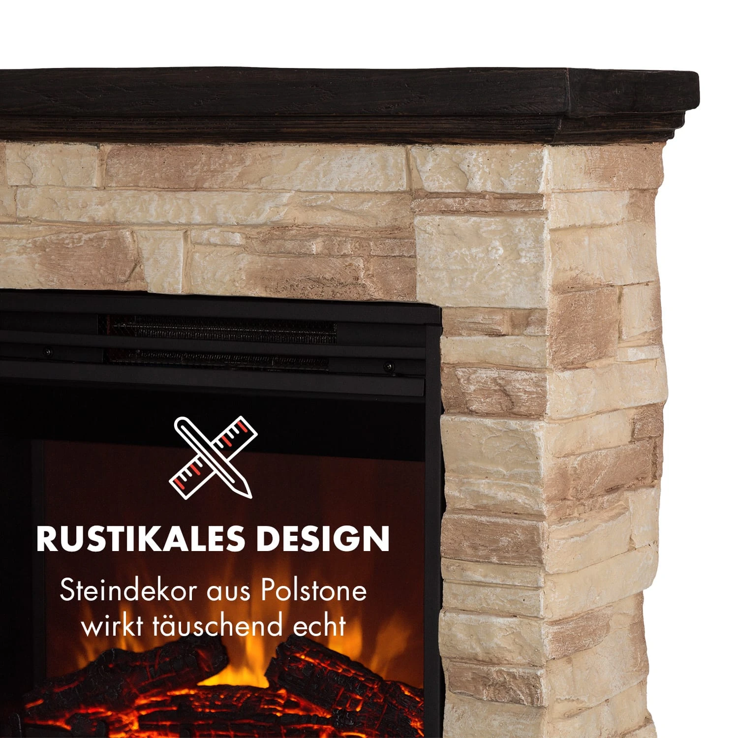 Kaprun Elektrischer Kamin 1800W Steindekor Polystone Fernbedienung – Bild 6
