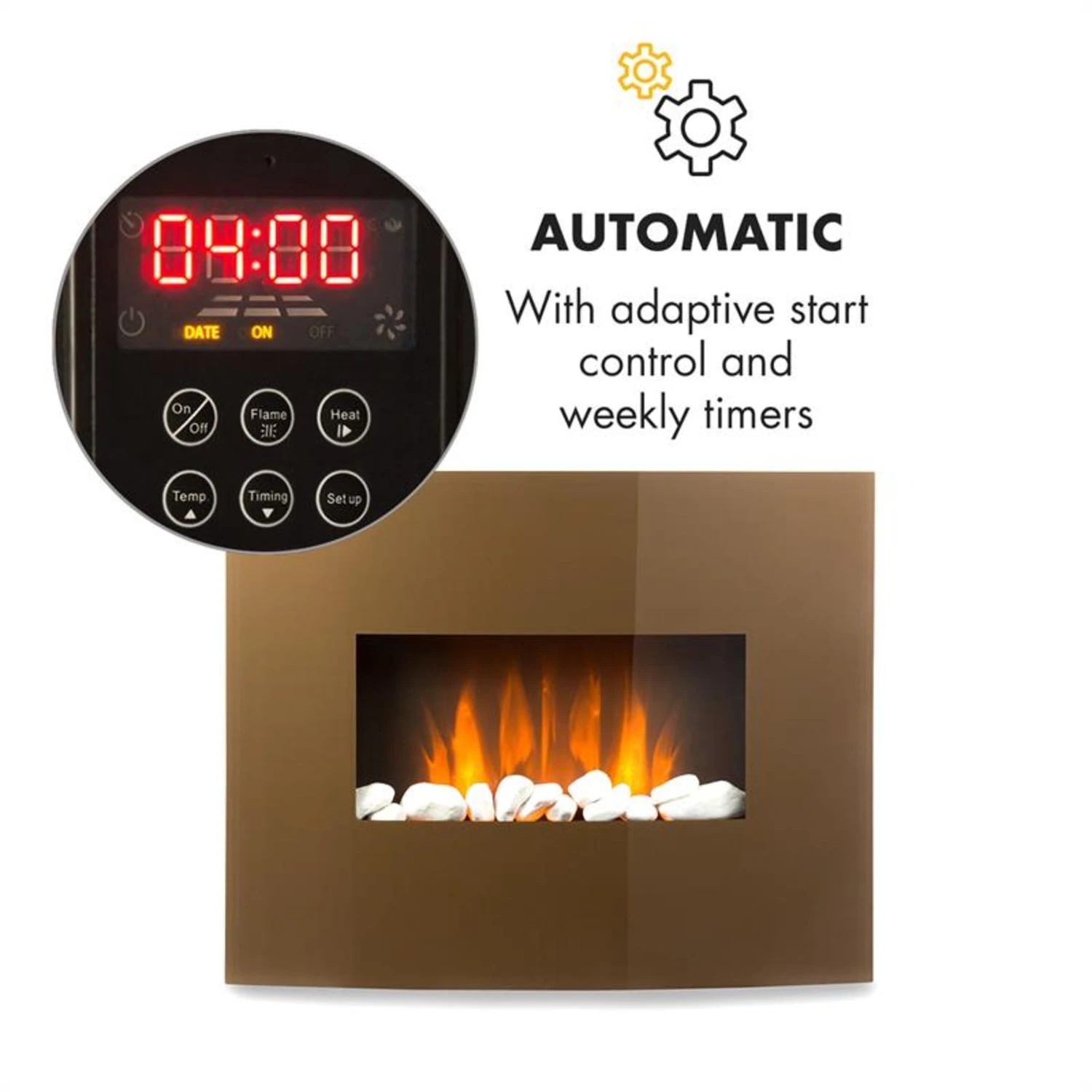 Curved Copper L&F Elektrischer Kamin 1000/2000W Glas Fernbedienung – Bild 4