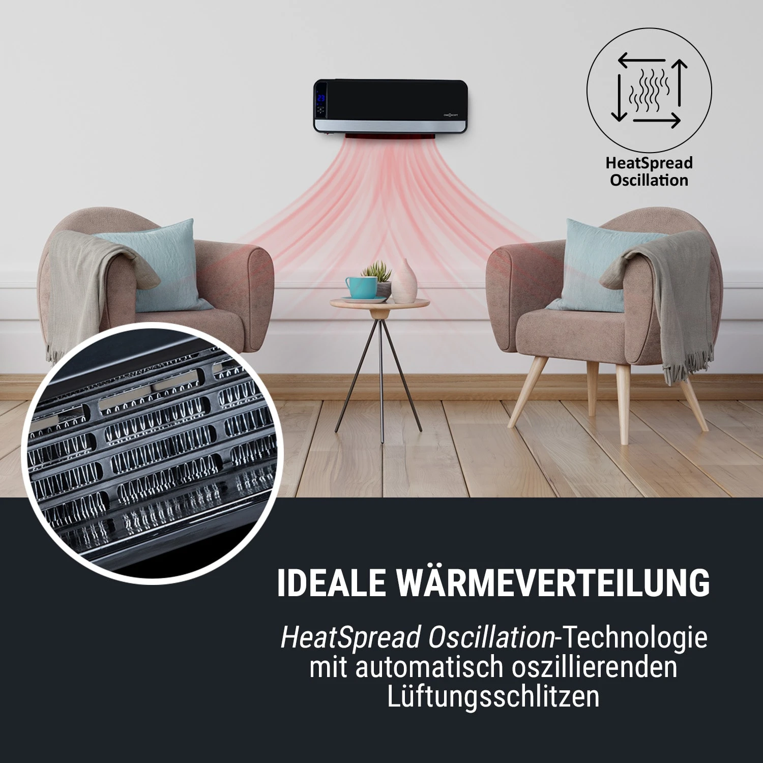 Wallkyrie Wandheizgerät 1000W/2000W 10 - 49 °C Thermostat Schwarz – Bild 4