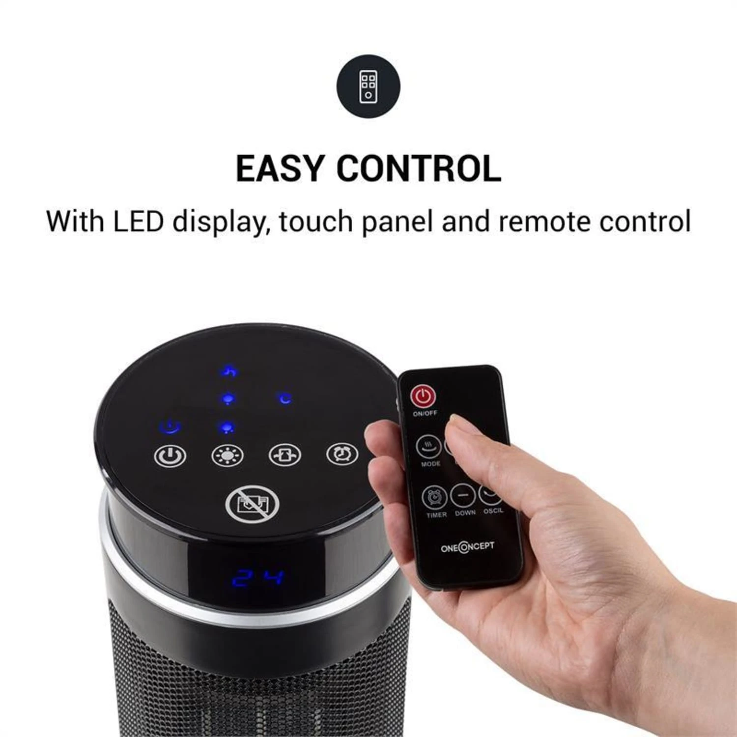 Heat Spike Turmheizgerät 1200/2200W 8h-Timer Thermostat Schwarz – Bild 4