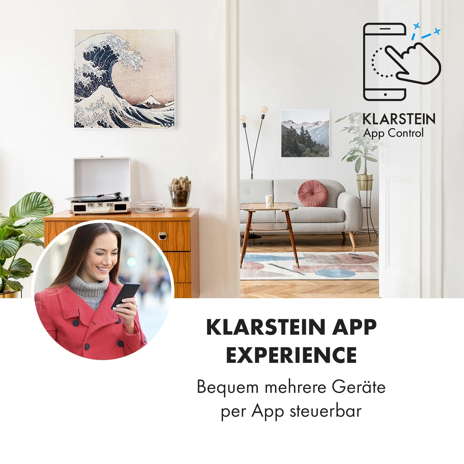 Wonderwall Air Art Smart Infrarotheizung 60x60cm 350W Wandinstallation App-Steuerung Wellen – Bild 2