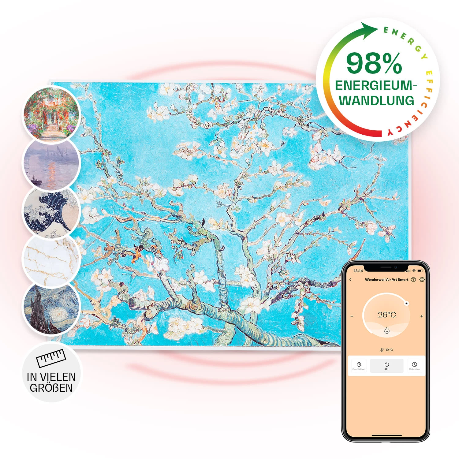 Wonderwall Air Art Smart Infrarotheizung 80x60cm 500W Wandmontage Blüten