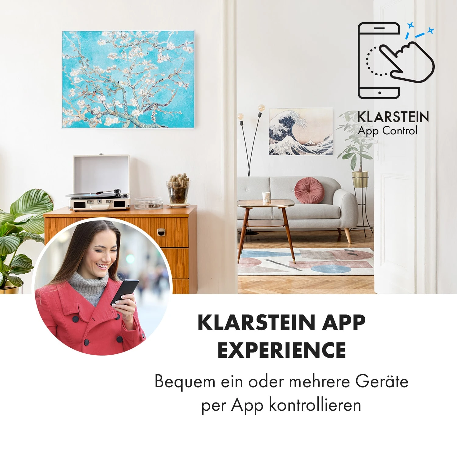 Wonderwall Air Art Smart Infrarotheizung 80x60cm 500W Wandmontage Blüten – Bild 2