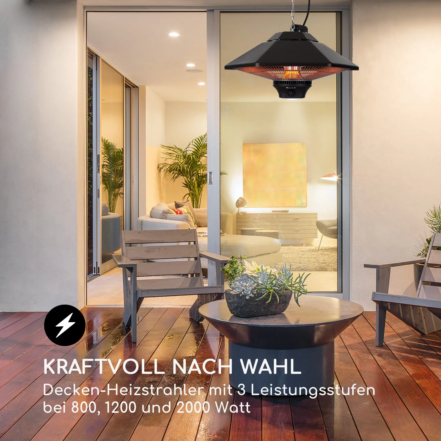 Heat Hexa Infrarot-Heizstrahler 800/1200/2000W Halogen IP34 LED – Bild 3