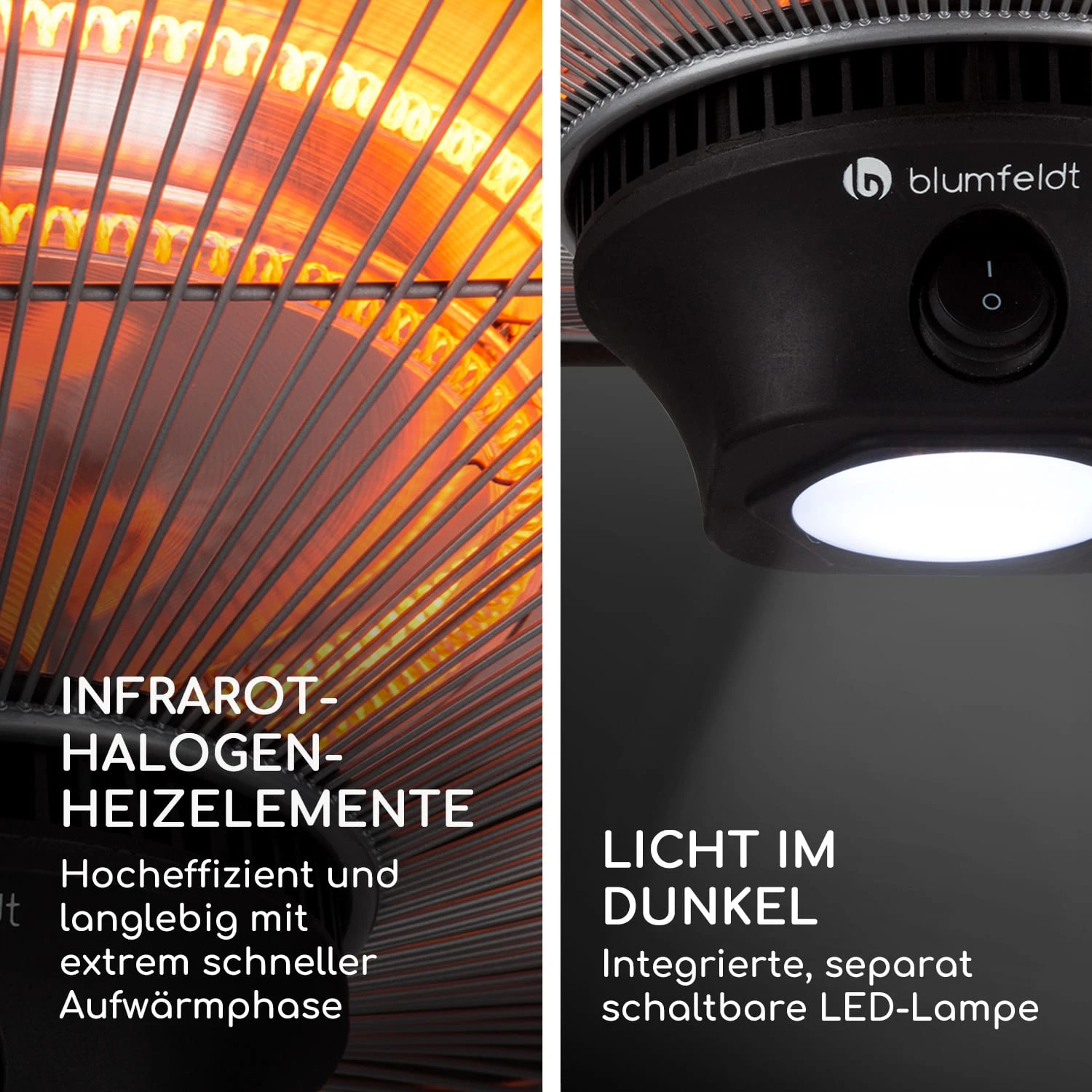 Heat Hexa Infrarot-Heizstrahler 800/1200/2000W Halogen IP34 LED – Bild 6