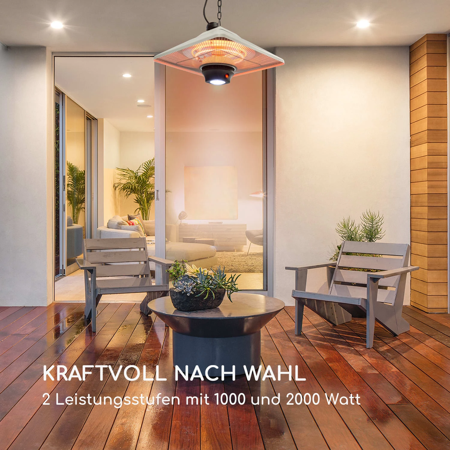 Heat Square Infrarot-Heizstrahler 1000/2000W Carbon IP24 LED – Bild 3