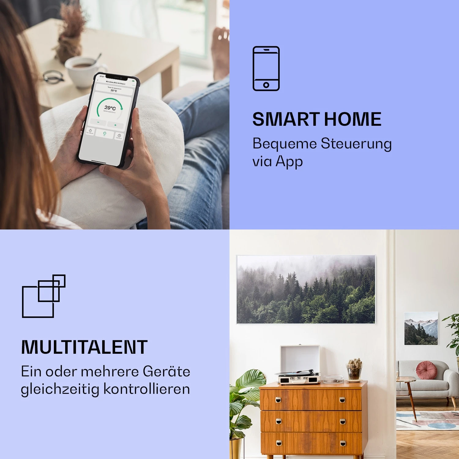 Wonderwall Air Art Smart Infrarotheizung Wald 120x60cm 700W – Bild 2